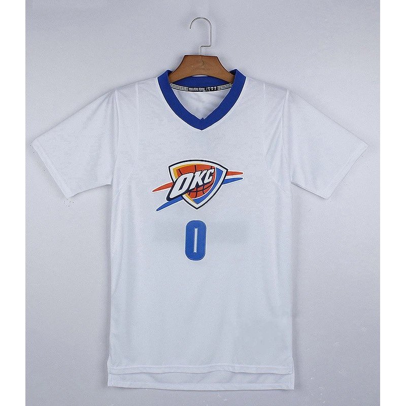Đội Sấm Không. 0 Wes Brook Jersey Vải mới Westbrook Jersey Áo bóng rổ thêu tay ngắn màu trắng