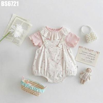 Set Body Yếm Sơ Sinh Bé Gái Áo Cộc Tay Cổ Bèo Ren Phối Yếm Đùi Hoa Nhí Vintage MINTSCLOSET BS6721