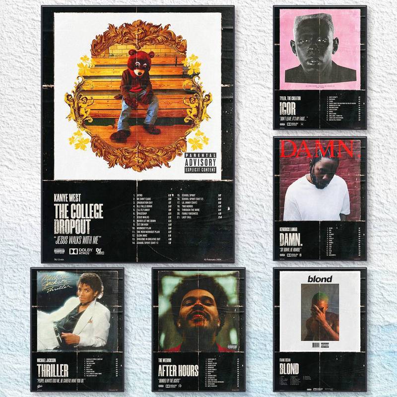 Vintage Hip Hop Pop Rock Album Nhạc Poster Treo Tường Bộ Retro Người Nổi Tiếng Ca Sĩ Canvas Nghệ Thu