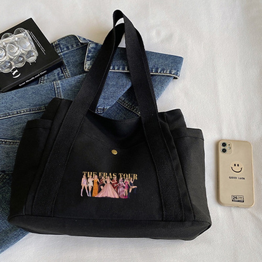 Black zipper bag multi bag large handbag storage zipper cloth bag shopping bag Eras series hot