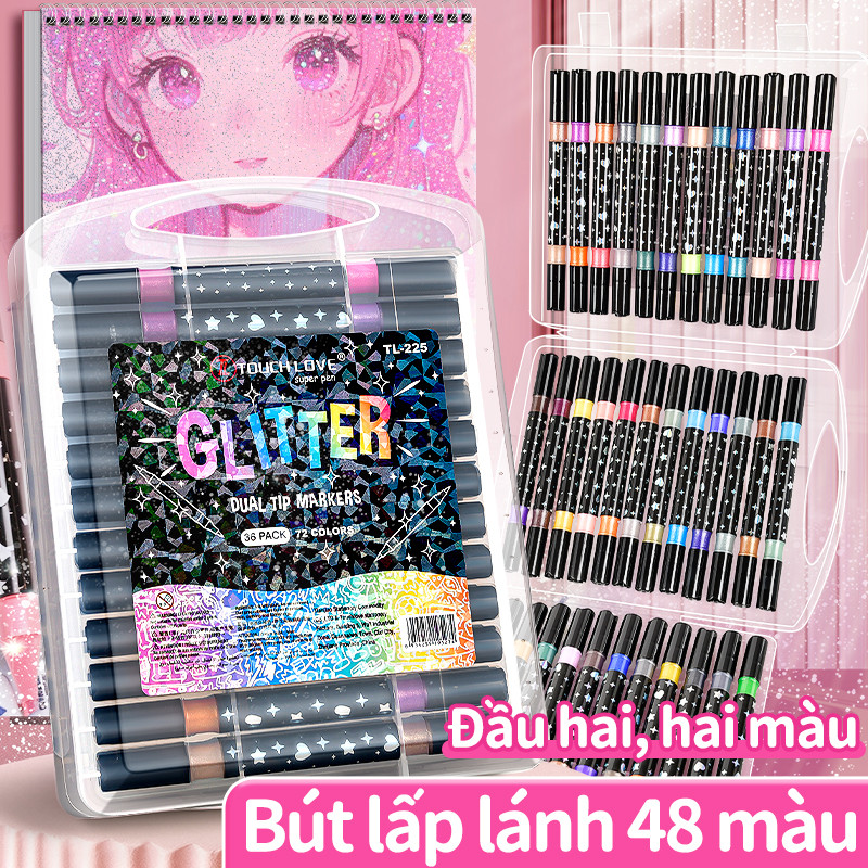 Bút dạ màu acrylic marker 24/48/72/96 màu ngòi nhọn 2 đầu tươi sáng  bộ cọ vẽ màu nước tranh DIY