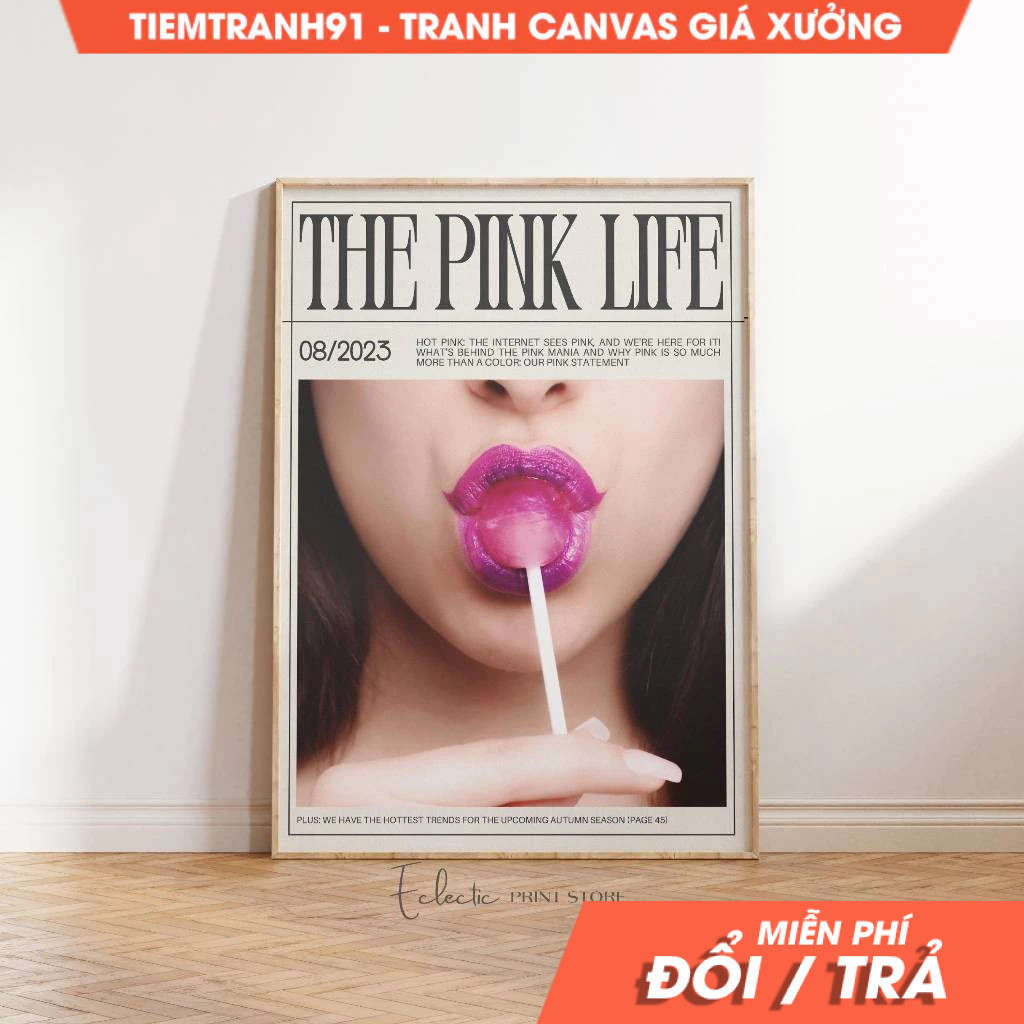 Tranh treo tường, Pink Preppy Magazine Wall Art Pink Magazine Cover Art Girly Dorm Room Decor Trendy