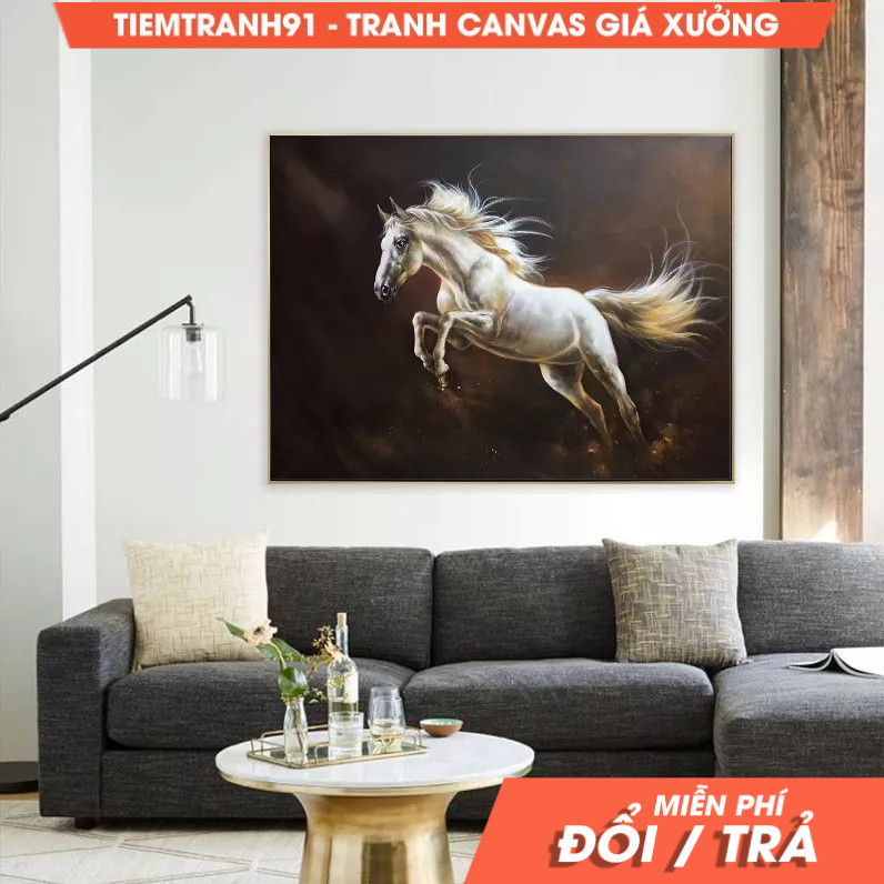 Tranh treo tường, White Horse Painting Large Oil Painting Horse Wall Art Large Canvas Art Horse Deco