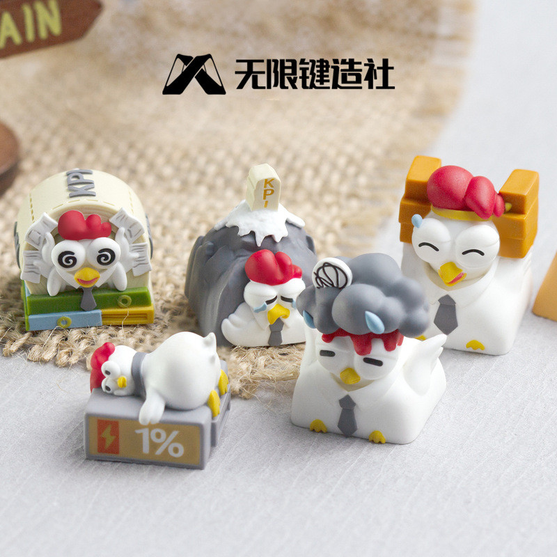 Hàng sẵn có Dòng gà làm việc Keycap độc đáo Đơn dễ thương ngộ nghĩnh Nhựa Bàn phím cơ Cap Người làm 