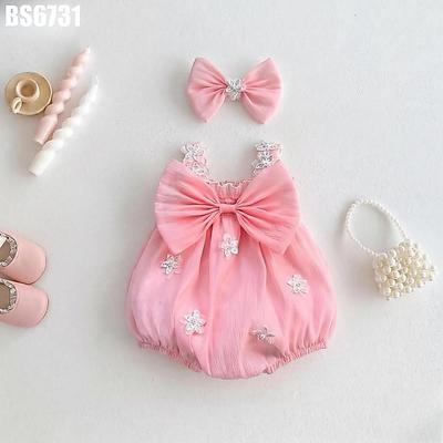 Bodysuit Váy Bé Gái Sơ Sinh Voan Tơ Đính Nơ Siêu To Bản Bồng Bềnh Kèm Kẹp Tóc MINTSCLOSET BS6731
