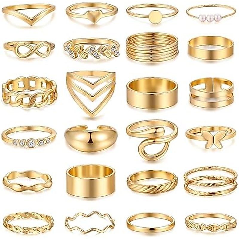 iF YOU 25 Pcs Gold Stackable Ring Set for Women, Chunky Knuckle Finger Midi Rings, Silver Simple Sta