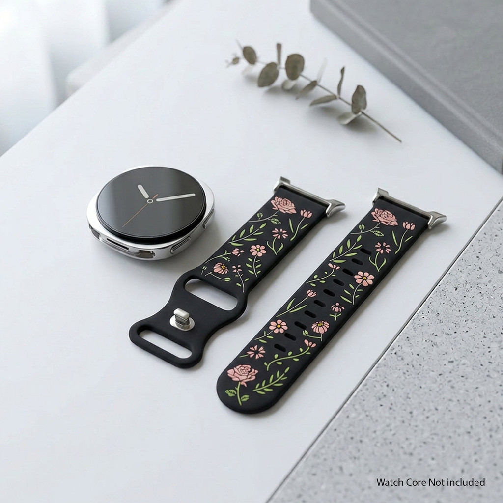 Dây đeo silicon hình hoa khắc cho Samsung Galaxy Watch 8 44mm 40mm Galaxy Watch 8 Classic 46mm