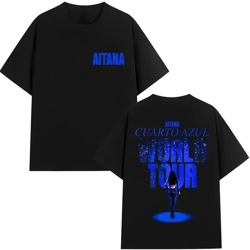 Aitana Cuarto Azul 2026 World Tour Graphic Áo Thun Unisex Pop Hip Hop Nhạc Quần Áo Cổ Tròn Cotton