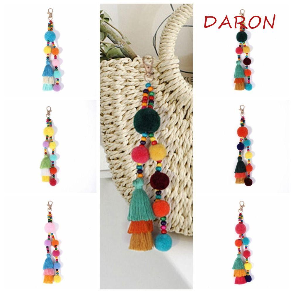 DARON Boho Phong Cách Tóc Bóng Tua Rua Móc Khóa, Phong Cách Boho Nhiều Màu Sắc Phong Cách Boho Móc K