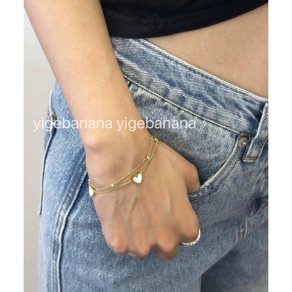 dây chuyền nữ vòng cổ ngọc trai Jaden Jaden Cùng Phong Cách Vàng Trái Tim Tình Yêu Zircon Hai Lớp Xế