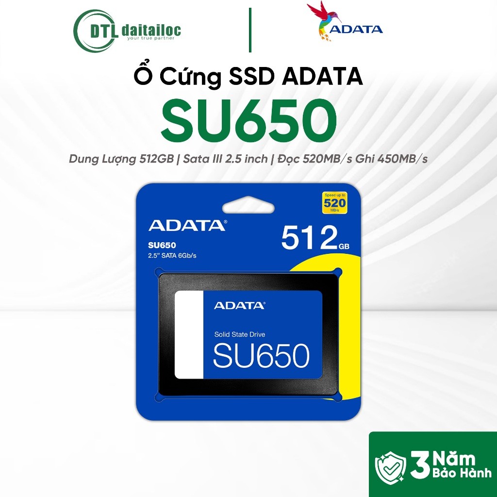 Ổ Cứng SSD ADATA SU650 512GB Sata III 2.5inch (SU650SS-512GB-R) | Chính Hãng | Bảo Hành 36 Tháng