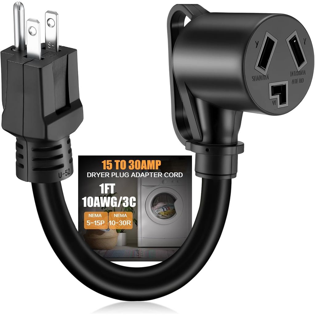 NEMA 5-15P đến 10-30R 15Amp Máy Sấy Dây Chuyển Đổi Nguồn Điện Nữ Có Tay Cầm 15 Amp 3 Prong Nữ Recept