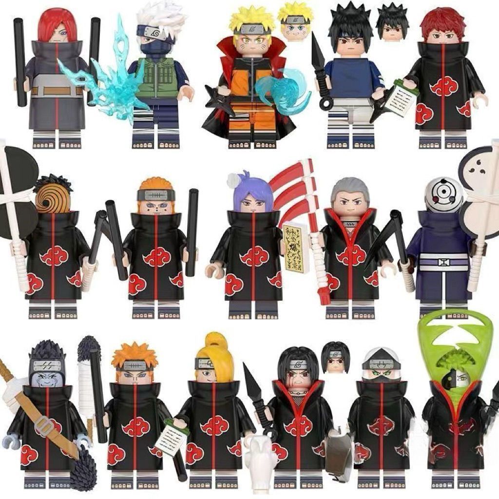 Tương thích với Lego Naruto Shippuden Akatsuki Tổ chức Naruto với Tuki Sasuke Khối xây dựng Minifigu