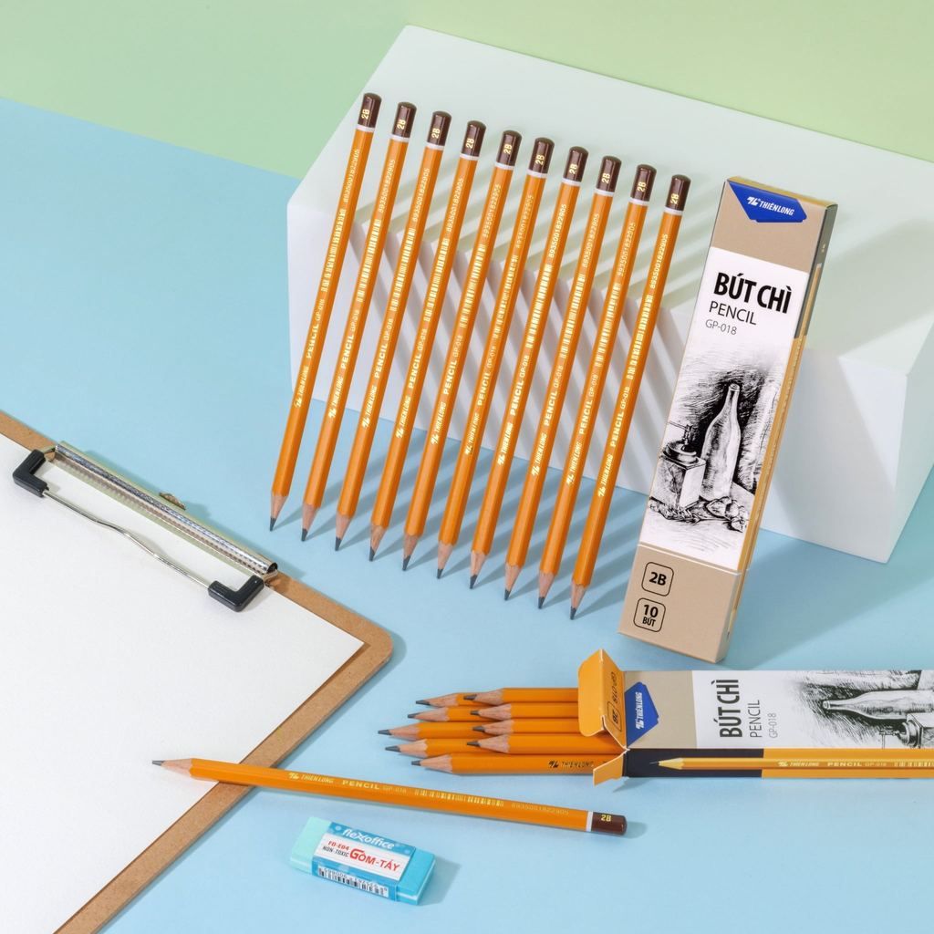 Combo 5 Bút chì gỗ Thiên Long GP018, 2B, đường kính 2mm, thân dạng hình lục giác, dễ cầm nắm khi viế