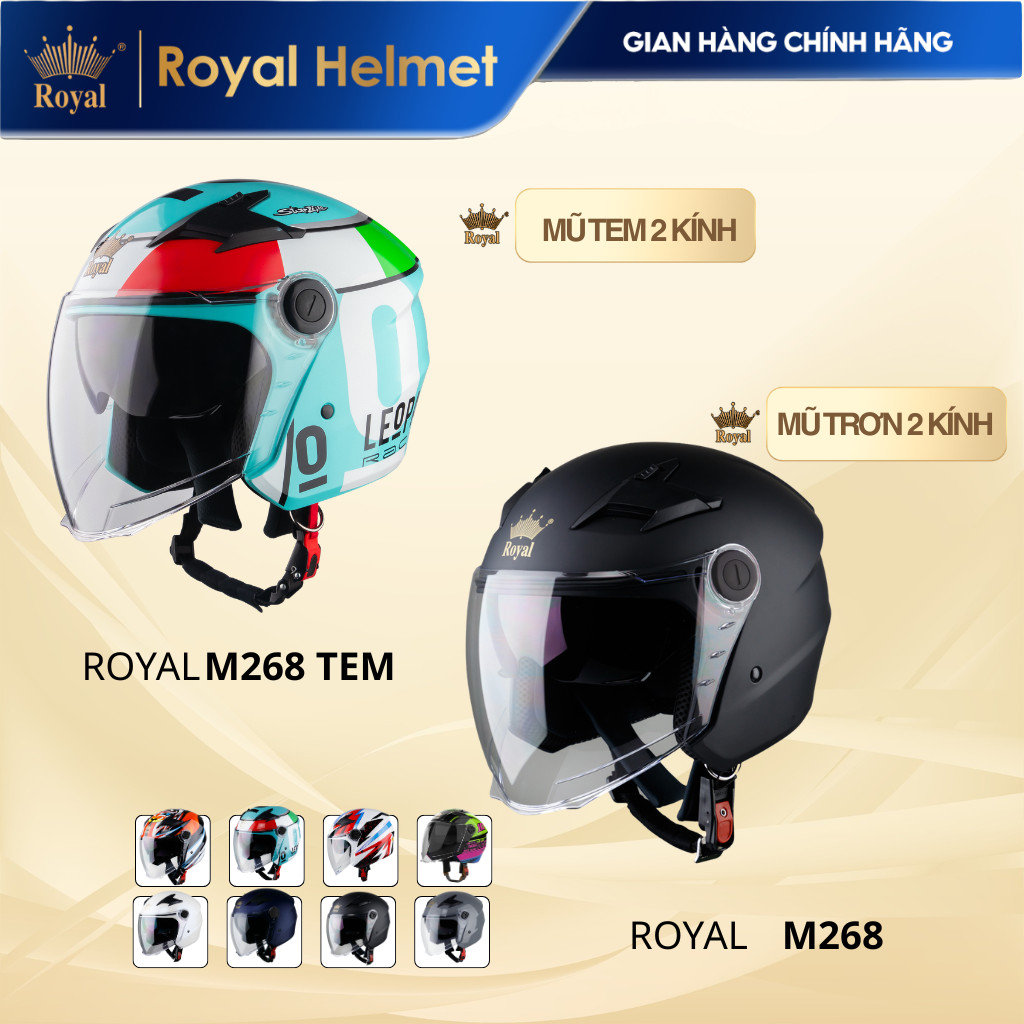 [Royal Helmet Store] Mũ Bảo Hiểm 3/4 Royal Series M268 Và M268 Tem 2Kính Thời Trang Đi Phượt Đi Chơi