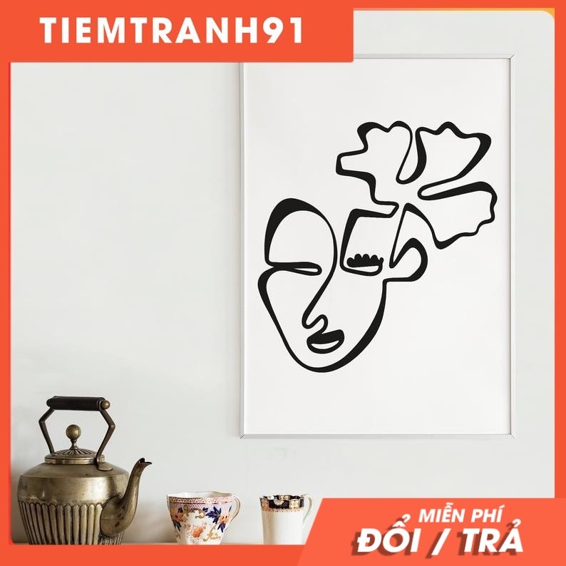 Tranh treo tường | Tranh Head of Flower Art Print, Line Art with Flower, Flower Women Line Art