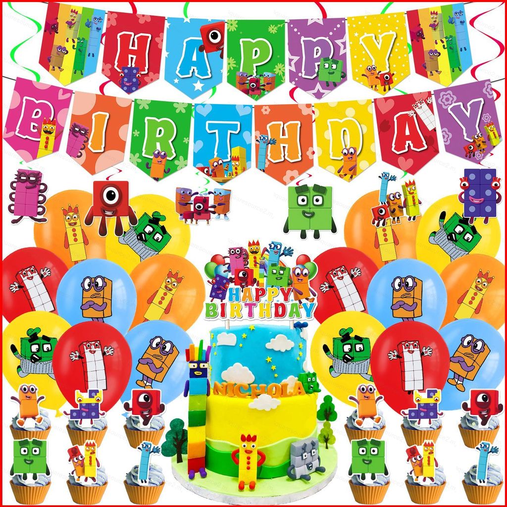 SQ2 Numberblocks chủ đề trẻ em trang trí tiệc sinh nhật biểu ngữ bánh topper bóng bay xoáy bộ cung c
