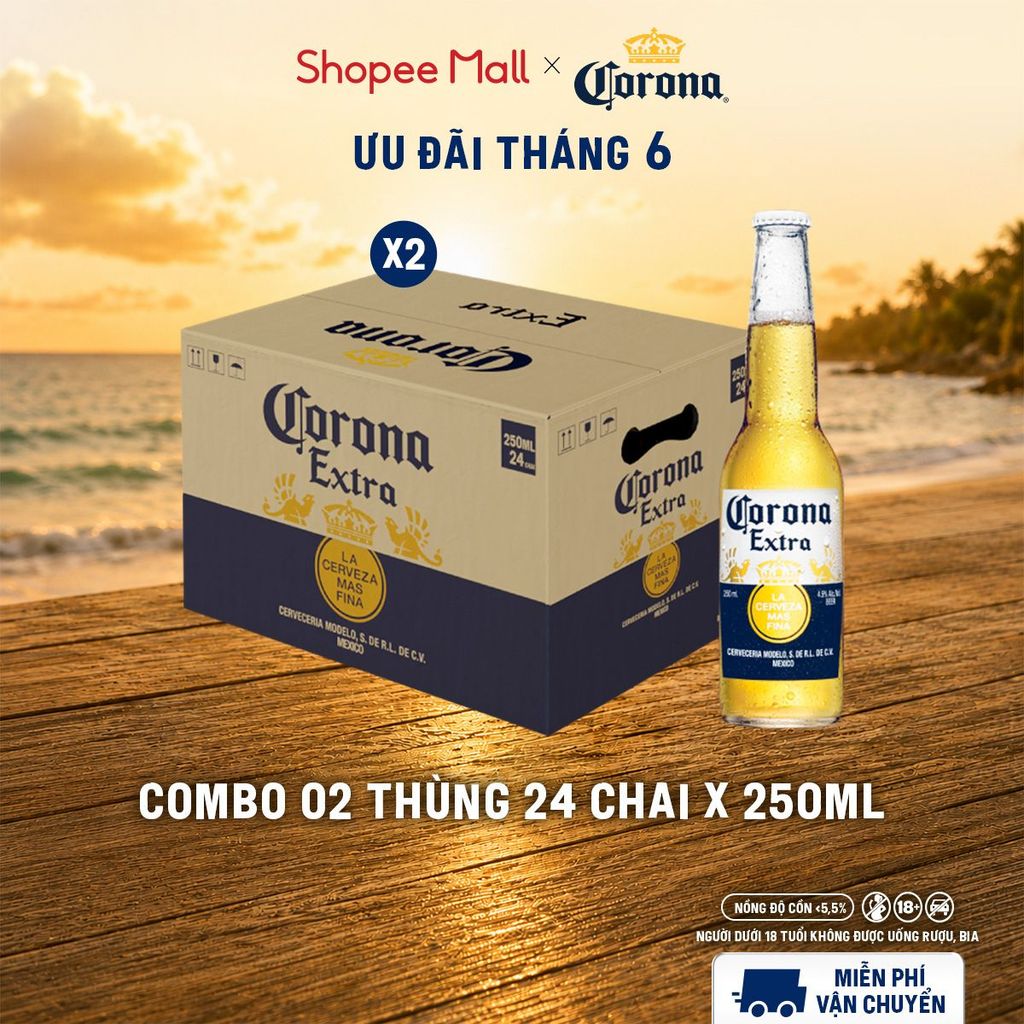 [ĐỘC QUYỀN LIVESTREAM] Combo 2 Thùng Bia Corona-Extra nhập khẩu thùng 24 chai (250ml/chai)