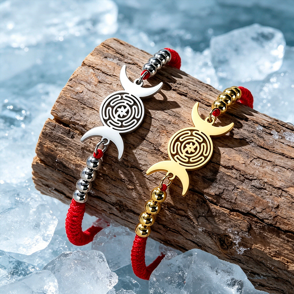 SKYRIM Hecate Vòng Tay Wicca Ba Mặt Trăng Nữ Thần Bánh Xe Hecate Charm Dây Có Thể Điều Chỉnh Dây Xíc
