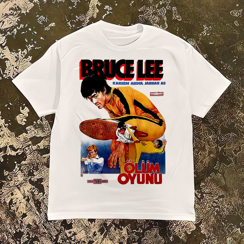 Thương mại nước ngoài Đuôi Hàng Bruce LE Bruce Lee Dạo Phố Cotton Rời 230g Tay Ngắn Cổ Rộng