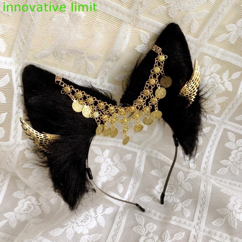 INNOVATIVE LIMIT Cosplay Anubis Băng đô, Băng đô tai động vật hợp kim sang trọng, Tua rua Gothic dễ 