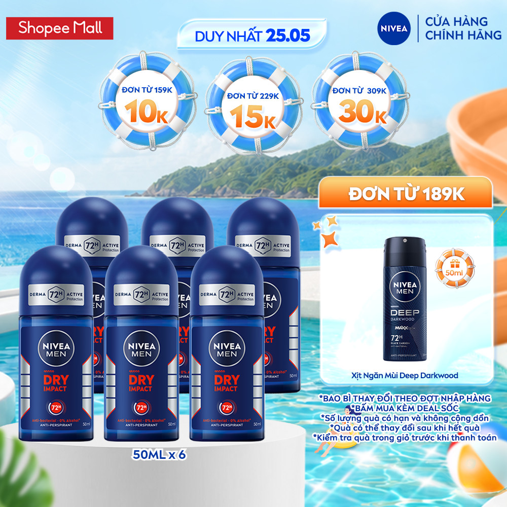 Bộ 6 Lăn Ngăn Mùi NIVEA MEN Khô Thoáng (50 ml) - 81610x6
