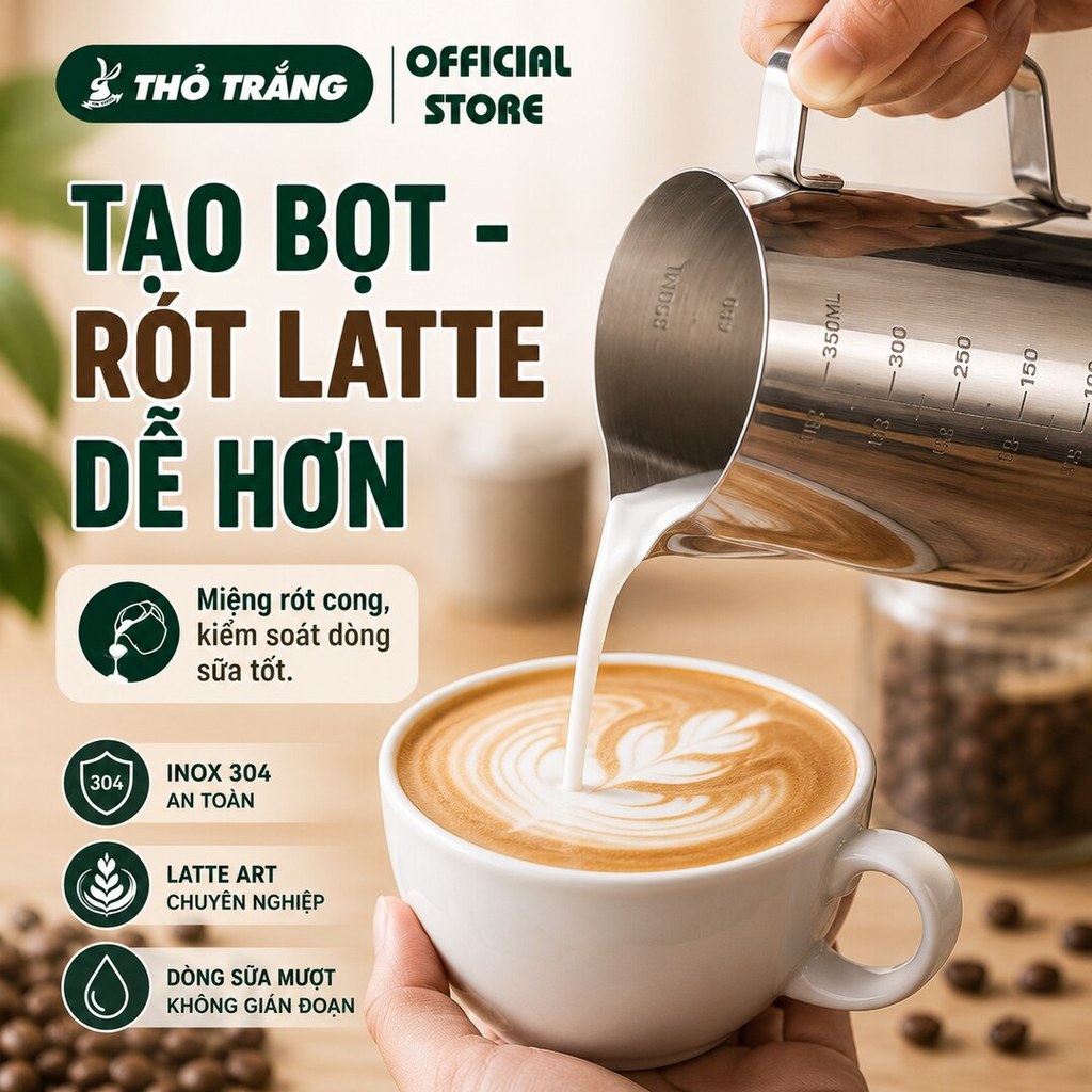 Ca Đánh Sữa Có Vạch Chia 350/550/900ml, Ca Tạo Bọt Sữa Latte Art