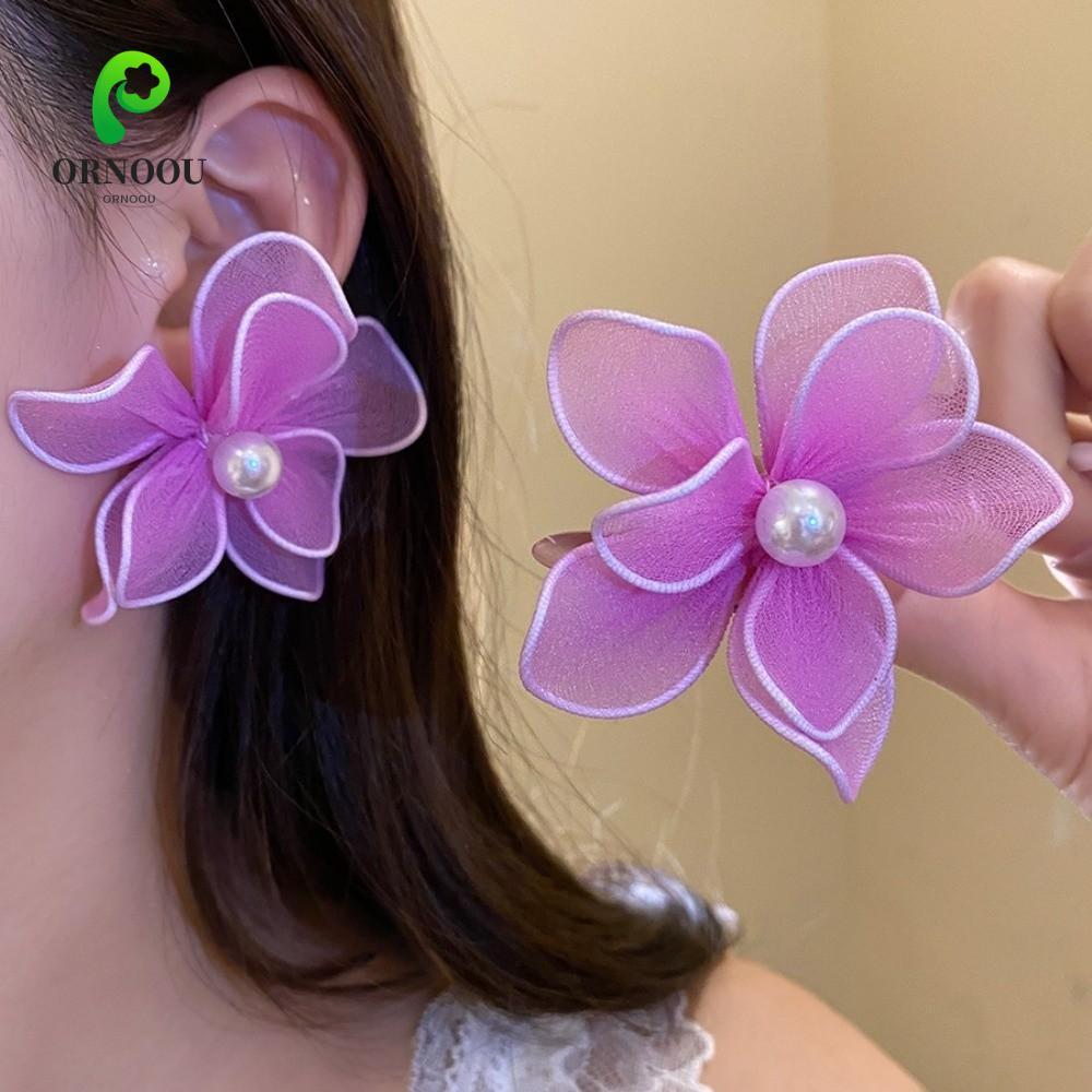ORNOOU Nữ Bông Tai Hoa, Bông Tai Hoa Lưới Sắt Lớn Phóng Đại, Hàn Quốc Ins Dây Sắt Tính Khí Nữ Bông T