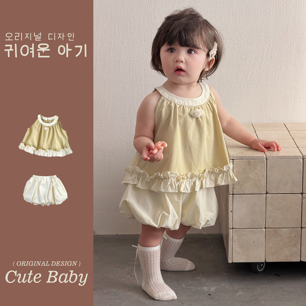 Trang phục bé gái, Bộ đồ ren không tay cho bé gái, Quần đùi cho trẻ mới biết đi, Bộ đồ dễ thương