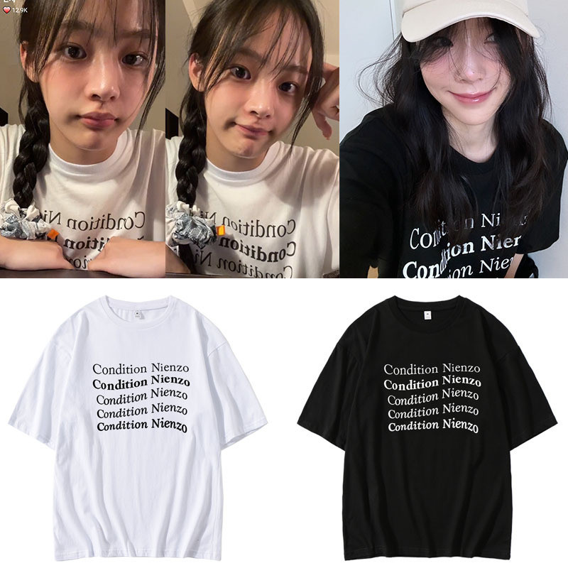 Jin minji minji minji Jin Taeyeon Cùng Phong Cách Áo Thun Tay Ngắn Rời In Chữ Cotton Mùa Hè Cổ Tròn 
