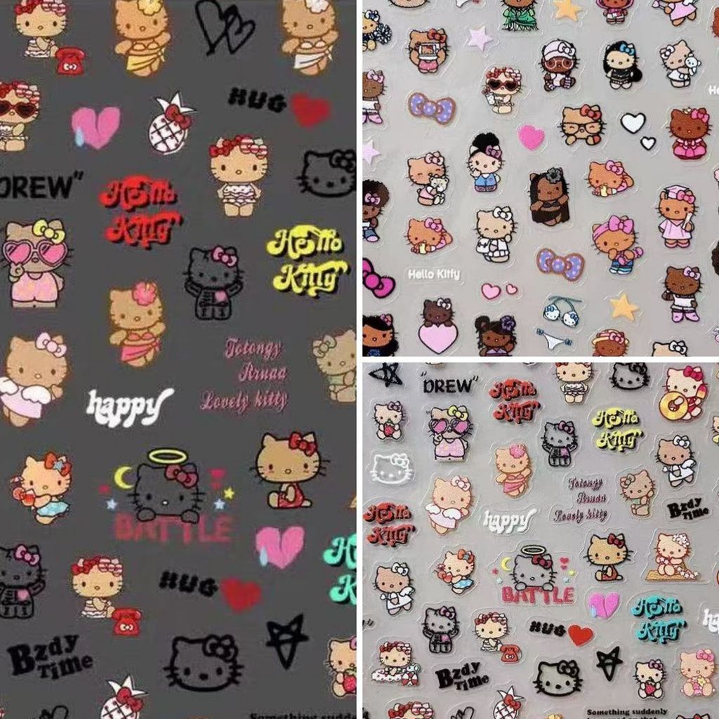 Kitty Kitty Kitty Kitty Miếng Dán Làm Móng Tay Nổi Ba Chiều Da Đen Kitty Dễ Thương kt 100 Ra diy Nai