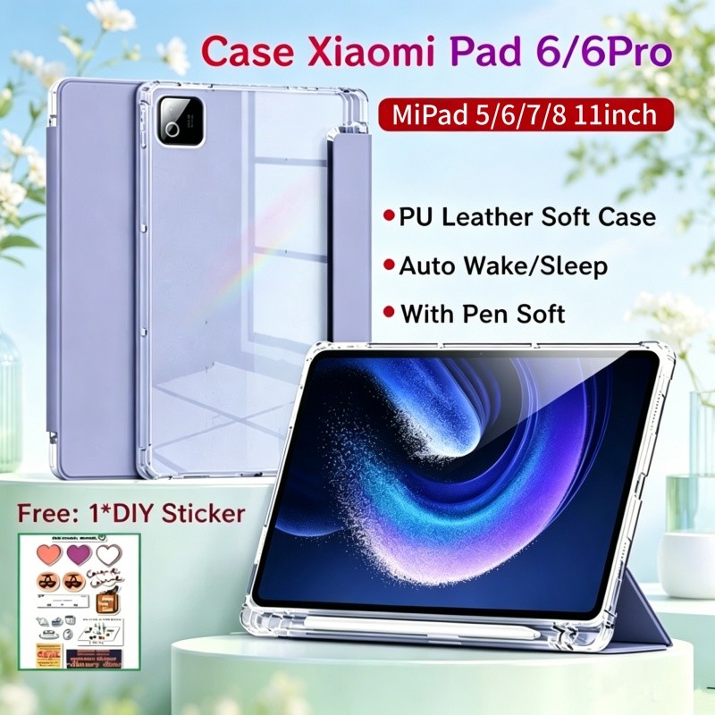 Ốp lưng Xiaomi Pad 6 / 6 Pro 11inch có khe cắm bút Mặt sau trong suốt Vỏ bảo vệ từ tính Xiaomi Pad 8