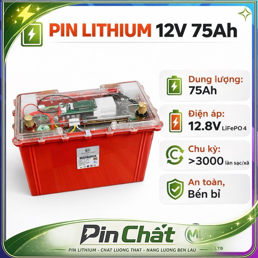Bình Pin LiFePO4 12V 75Ah / 45Ah Lưu Trữ, NLMT, Kích Inverter, Kích Đề – BMS Blance 6A, Chống Nước