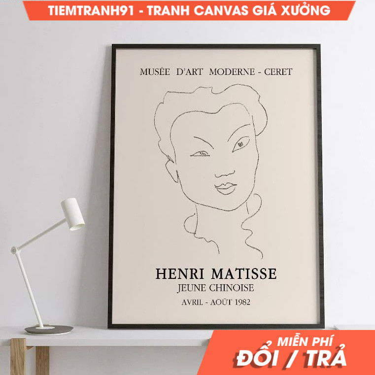 Tranh treo tường, Vintage Exhibition Henri Matisse Jeune Chinoise Poster - Abstract Art, tặng kèm đi