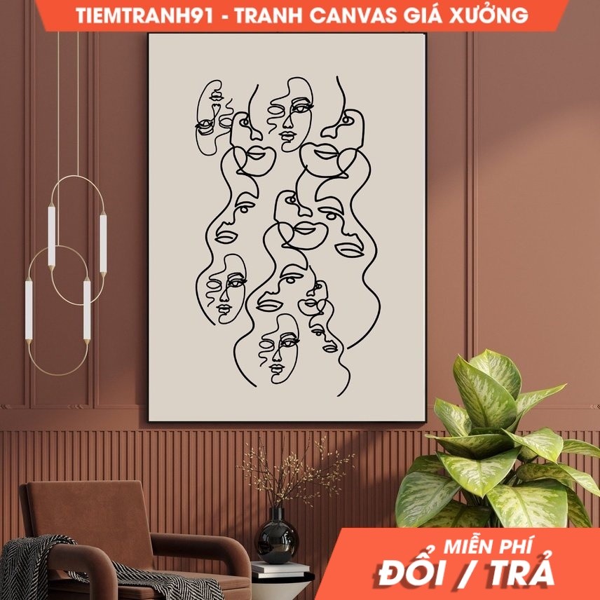 Tranh treo tường Woman Body Wall Line Art, Black and Beige Line Art, Wall Art ,Figure Art Poster.