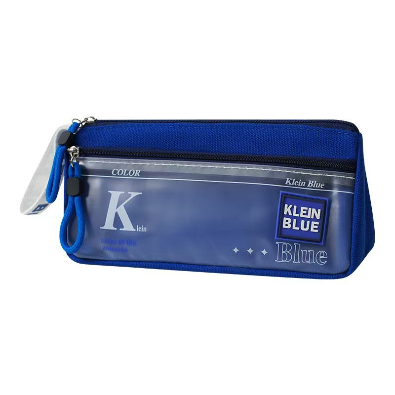 Muxi Klein Blue Pencil Case Hai Lớp Dung Tích Lớn Túi Đựng Bút Vải Sinh Viên Văn Phòng Phẩm Người Tổ