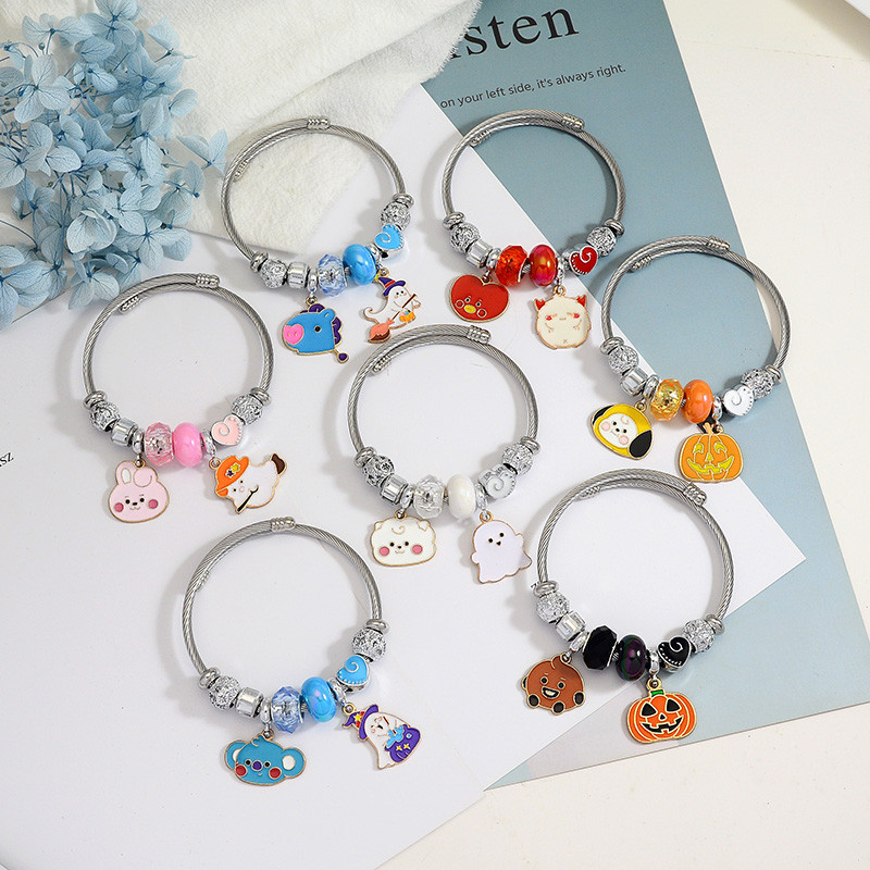 Thiết Kế Ban Đầu Vòng Tay Halloween Bằng Thép Không Gỉ Nữ Hoạt Hình BT21 RJ COOKY Charm Lắc Tay