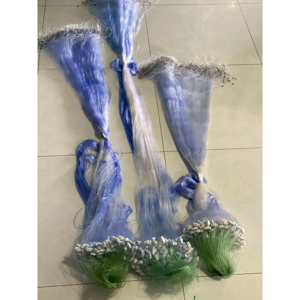 Lưới đánh cá 3 màng Thái, chiều dài 90m đến 100m. Chiều cao có các loại: 70cm, 1m, 1,2m, 1,5m và 2m.
