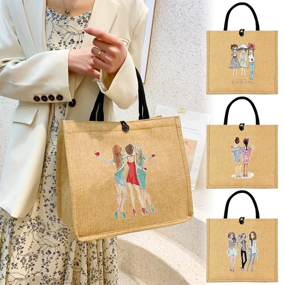Dustproof Large Capacity Jute Shopping Bag Portable Fashion Jute Handbag Ladies Shopping Bag Friend 