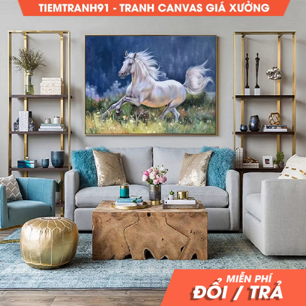 Tranh treo tường, Large Canvas Art Horse Decor Horse Oil Painting White Horse Painting Large Oil Pai