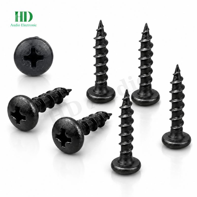 Ốc Vít Nhọn M4 = 4x20mm Bắt Thùng Loa Ren Thưa Taiwan Dài 20mm Màu Đen Chuyên Dùng Lắp Loa, Gỗ, Nhựa