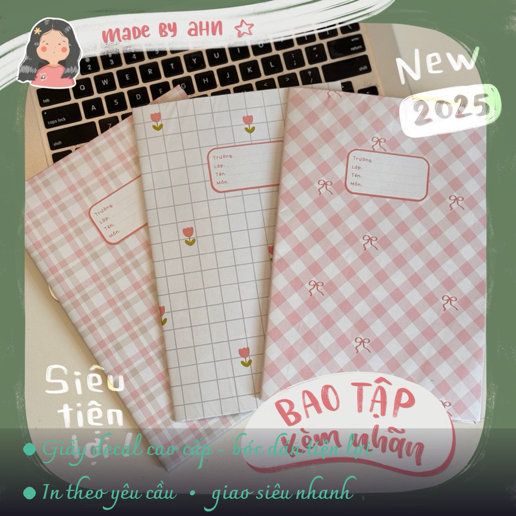 BAO TẬP HOẠ TIẾT kèm nhãn vở bọc sách vở học sinh - MADE BY AHN