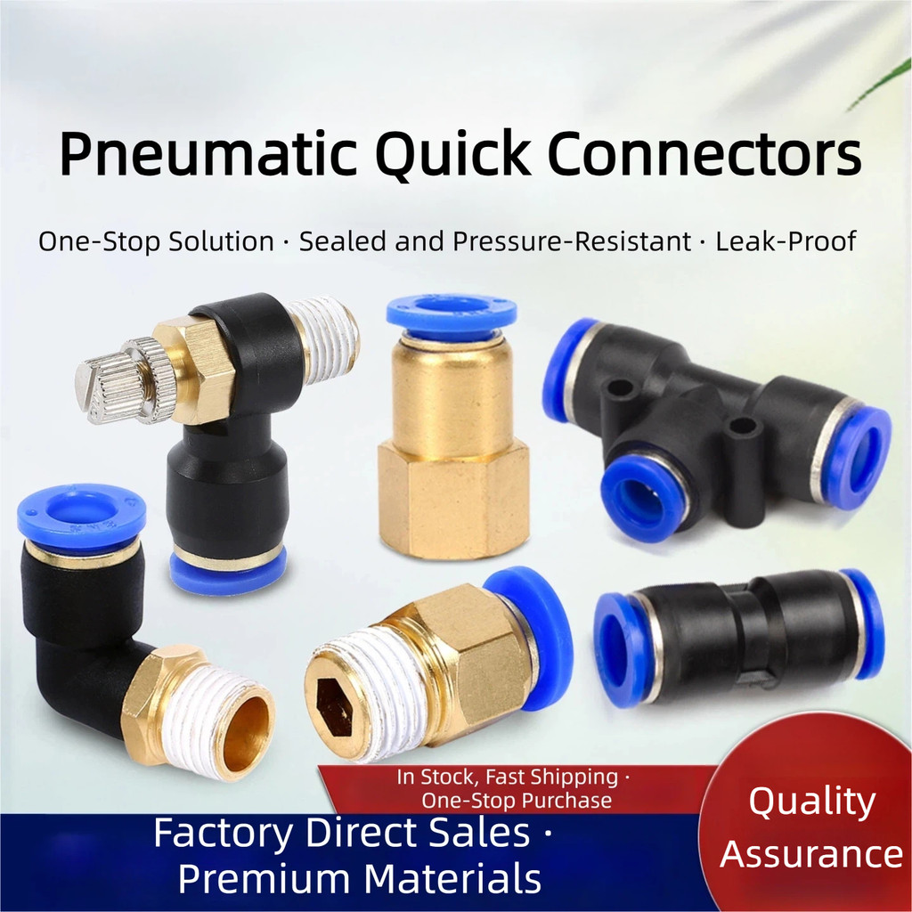 Đầu nối nhanh khí nén PCF8-02 ren ngoài - Cút nối ống hơi PL6-02 khuỷu, khớp giảm PVN, van điều chỉn