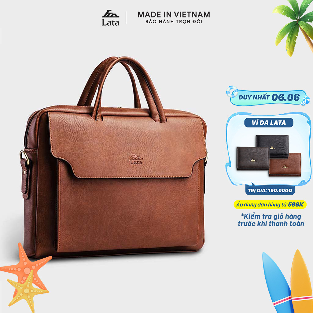 Cặp Công Sở Lata (Thời trang nam basic đựng laptop 14 inch - Cặp da CA27)