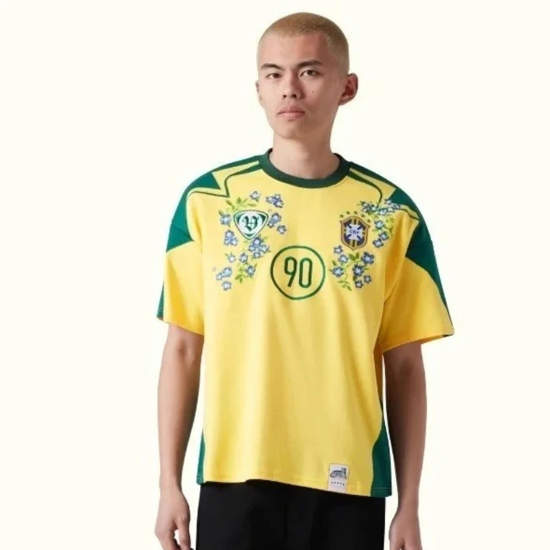 Nam Áo Cờ Bóng Đá Jersey Bông Tai Kẹp Unisex Quá Khổ Cổ Tròn Tay Ngắn Vàng Xanh Thường Ngày Dạo Phố Thời Trang Mới