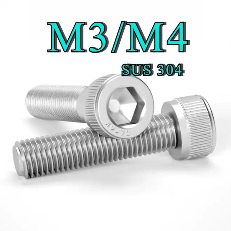 Ốc - Bulong Lục Giác Inox chìm đầu trụ có khía 304 M3 / M4 có độ dài 4mm-100mm [ABK1]