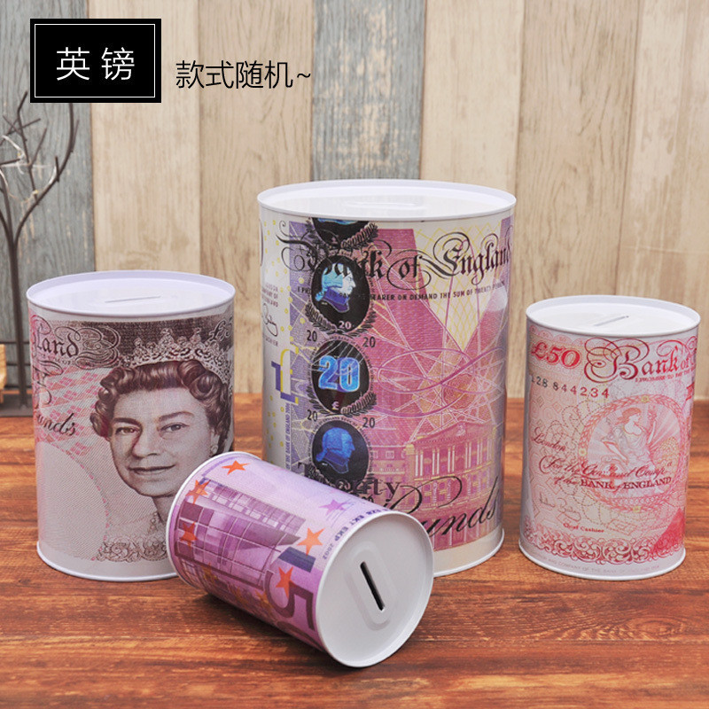 Pound Piggy Bank Tinplate Piggy Bank Tròn Đô la Mỹ Euro Piggy Bank Chỉ có thể nhập Thay đổi lưu trữ 