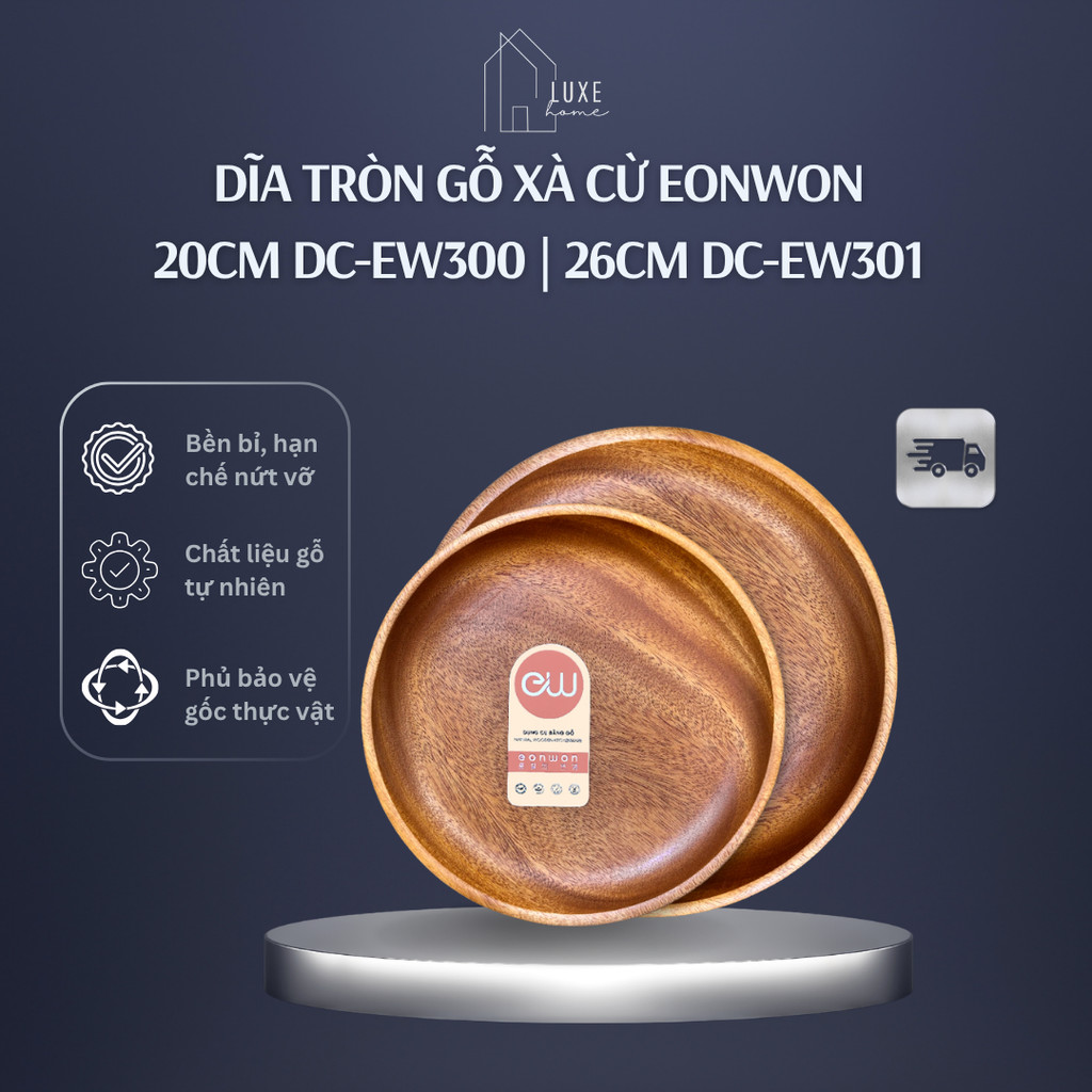 Dĩa tròn gỗ xà cừ Eonwon 20cm DC-EW300 | 26cm DC-EW301 - Gỗ Tự Nhiên - Tiện Lợi - Hàng Chính Hãng