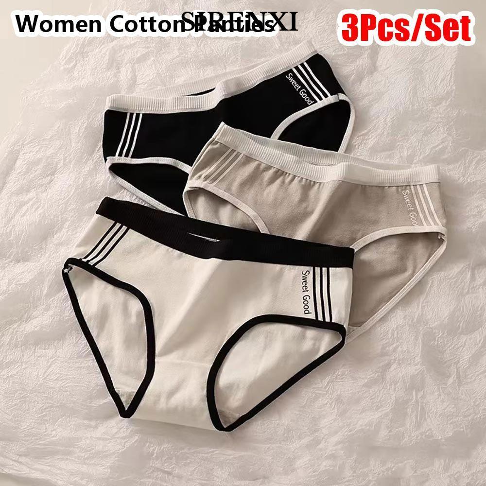 SIRENXI 3 Cái / bộ Quần Lót Nữ, Quần Lót Cotton Nữ Màu Trơn Thân Thiện Với Da Mềm Mại, Thoáng Khí Ấm