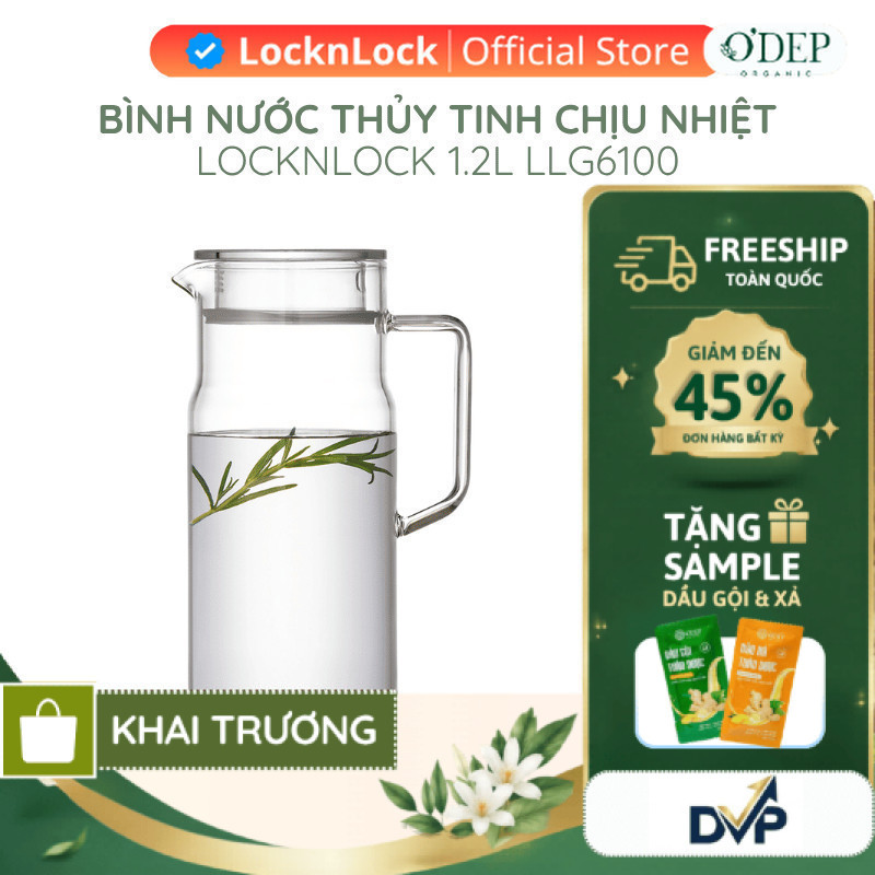 Bình nước thuỷ tinh LocknLock 1.2L chịu nhiệt Metro Glass LLG6100 - SHOP DVP